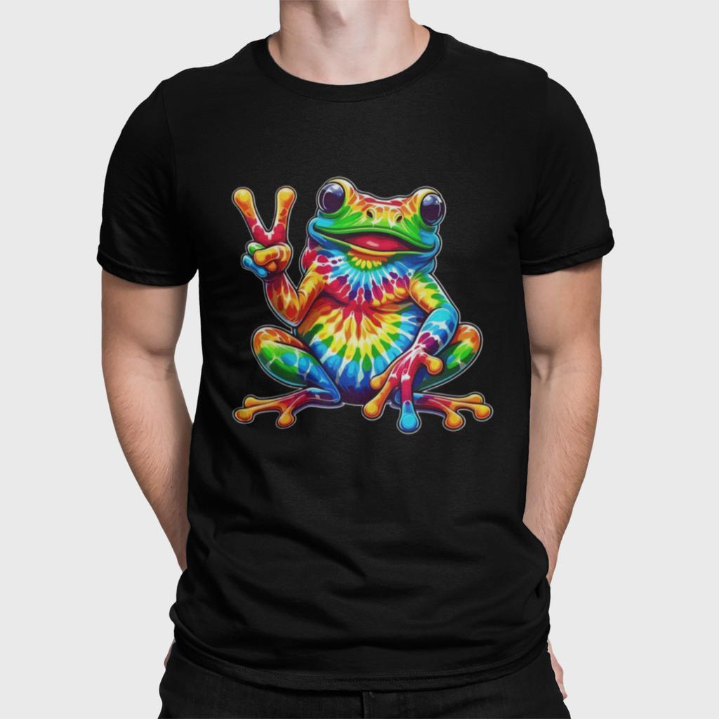 Peace Frog Tie Dye Shirt Colorful Psychedelic Frog Graphic Tee Unisex