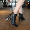 20 Autumn and Winter New Style Metal Decoration Pointed Head Thick Heel Fashion Short Boots Women