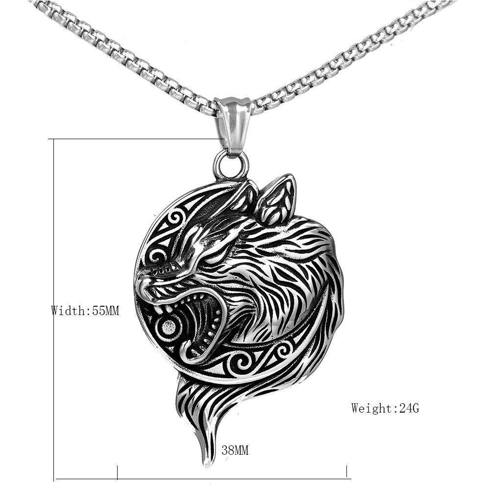 Pop Accessories, Retro Fashion, Men's Titanium Steel Necklace, Domineering Viking Wolf Head Pendant, Hip-hop