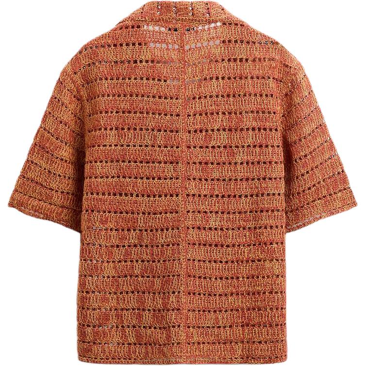 Zara Свободная ажурная повседневная полосатая вязаная футболка с коротким рукавом для мужчин, красная 7200488-077