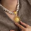Charm Sunflower Pendant Necklace Exaggerated Wide Clavicle Chain Retro Rope Weave Choker  Vacation