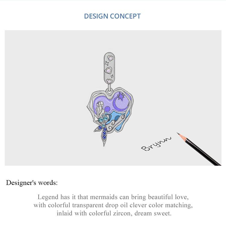 BAMOER стерлингового серебра 925 пробы, эмаль, морская жизнь, подвеска-подвеска в виде русалки, подходит для оригинального браслета 3 мм