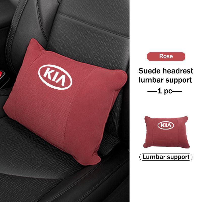 Car Logo Suede Seat Headrest Neck Pillow Soft Comfort Cushion Lumbar Support For KIA Cerato Proceed Venga Stonic Picanto SorentoWL2
