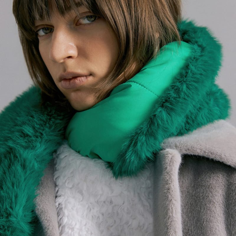Molliolli THEO 2way Fur & Padding Long Muffler [Green]
