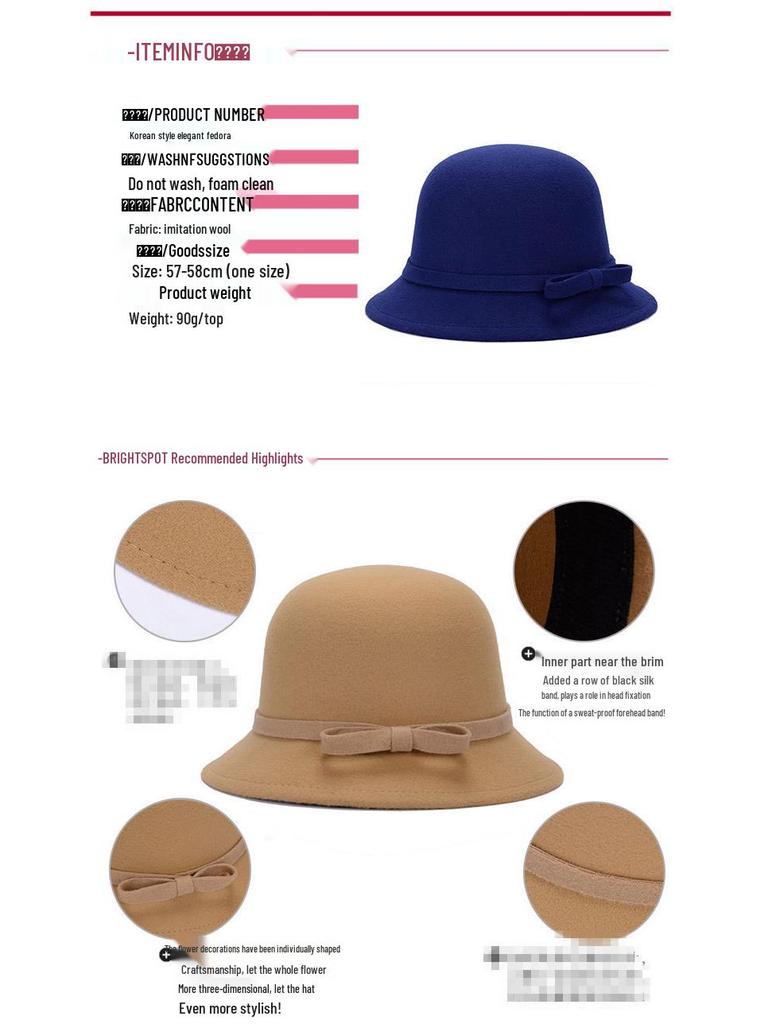 Корейская элегантность: Женская осенне-зимняя теплая фетровая федора с полосатым бантом
