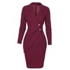 OhBaby Women's Lapel Bodycon Button Long Sleeve Slim Fit Business Suit Midi Dress Blazer