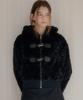 Letter From Moon Twin Buckle Hooded Fur Jacket (Black)