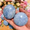 1pc Natural Celestite Crystal Palm Stone, Blue Polished Irregular Shaped Sphere, Pocket Stone For Meditation And Decoration