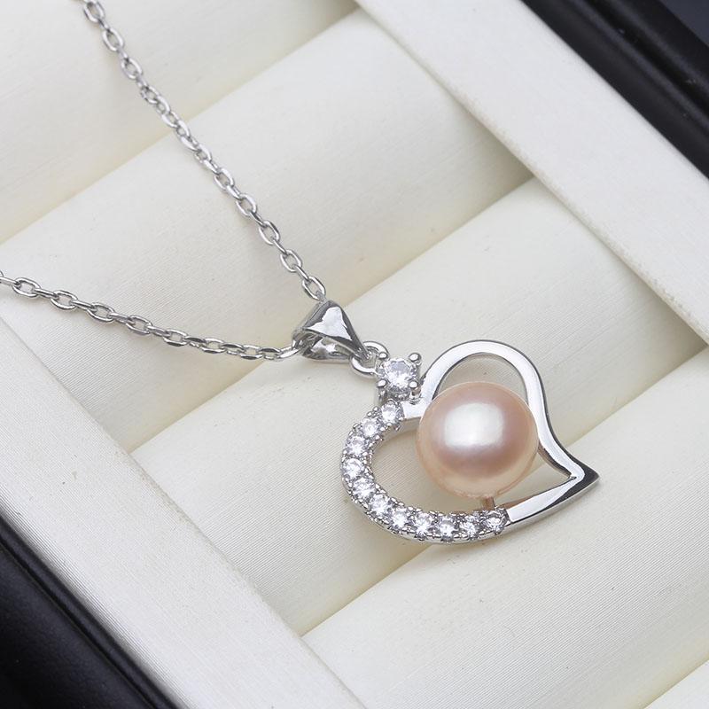 Real Natural Black Pearl Pendant Jewelry Woman,Trendy 925 Silver Pearl Heart Pendant Wife Mother Anniversary Gift White Pink