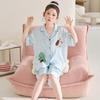 Girls Ice Silk Pajama Set Short Sleeve Pants Cartoon Print Sleepwear Ages 8