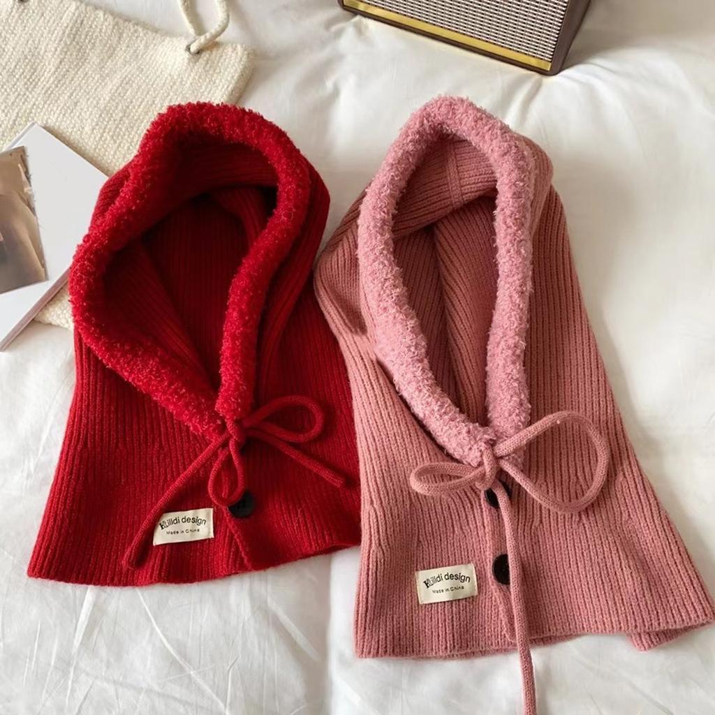 Мягкая Теплая Балаклава Шапка Вязаный Капюшон Шарф Шапка для Лыж Пеших Прогулок Универсальная Женская Ветрозащитная Шаль-Шапка с Защитой Шеи