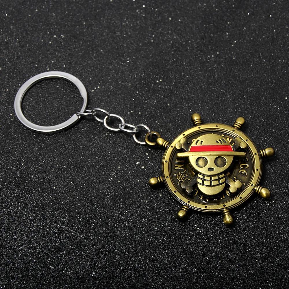 Ключница-брелок с вращающимся черепом Луффи из One Piece | Металлический брелок-компас в винтажном стиле | Подарок для фанатов аниме на ключи от машины