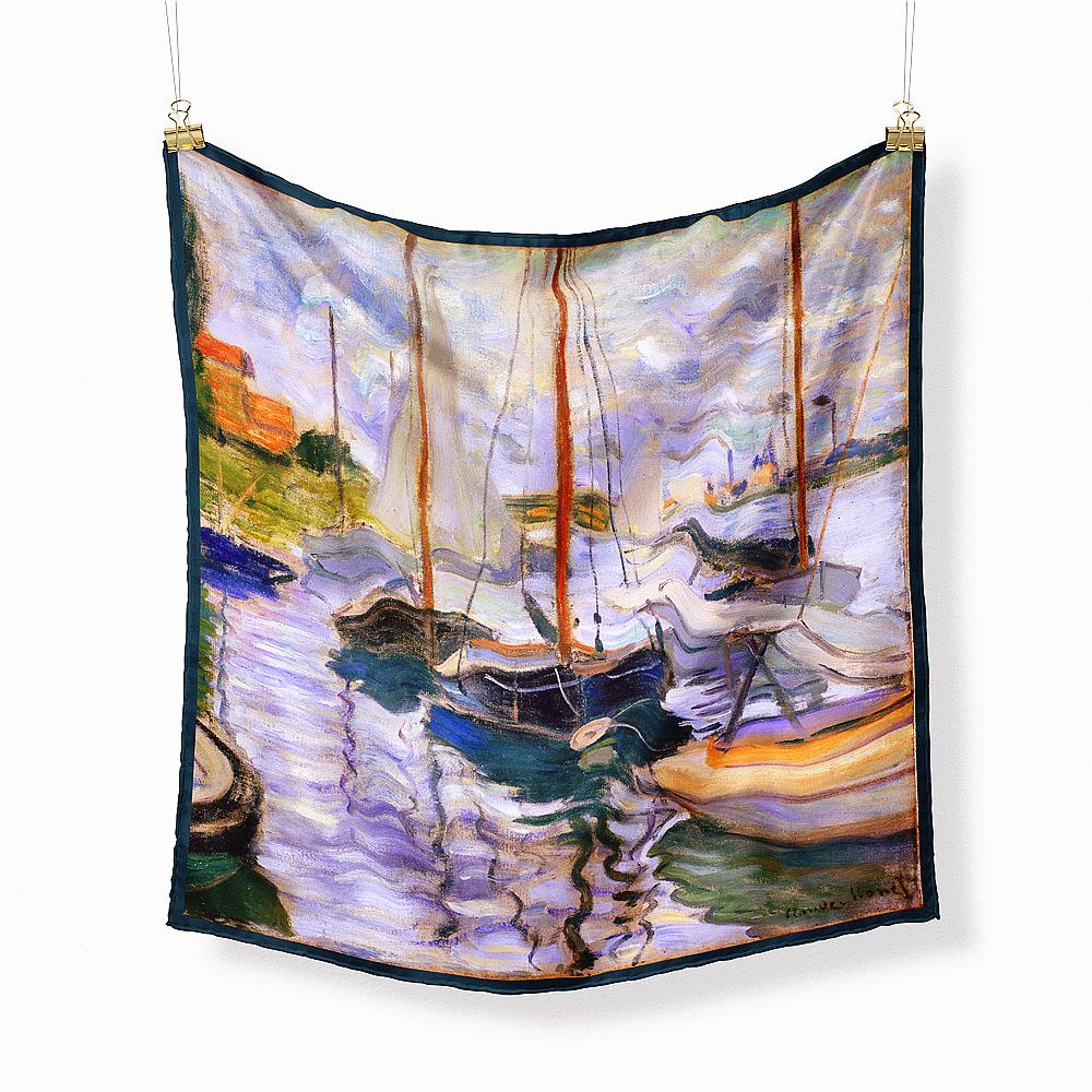 Famous Oil Painting Twill 100% Silk Scarf Fashion Bandana Women Scarf Wraps 53cm Square Scarves Hijab Head Scarf Neckerchief