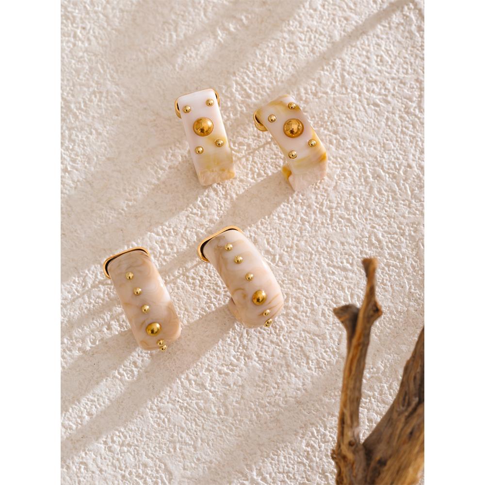 Eetit Stylish Vintage Cowboy Style Resin C Shape Classic Geometric Earrings Daily Stainless Steel Fashion Attractive Jewelry