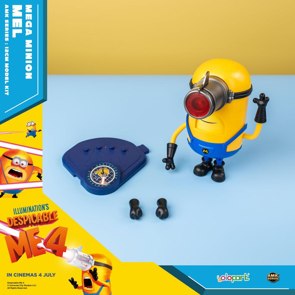 Minions Despicable Me 4 Mega Mel Action Figure with Extendable Laser Eyes and 5 Interchangeable Facial Minion Model Gift for Kids Ages 8 and Up Toy,