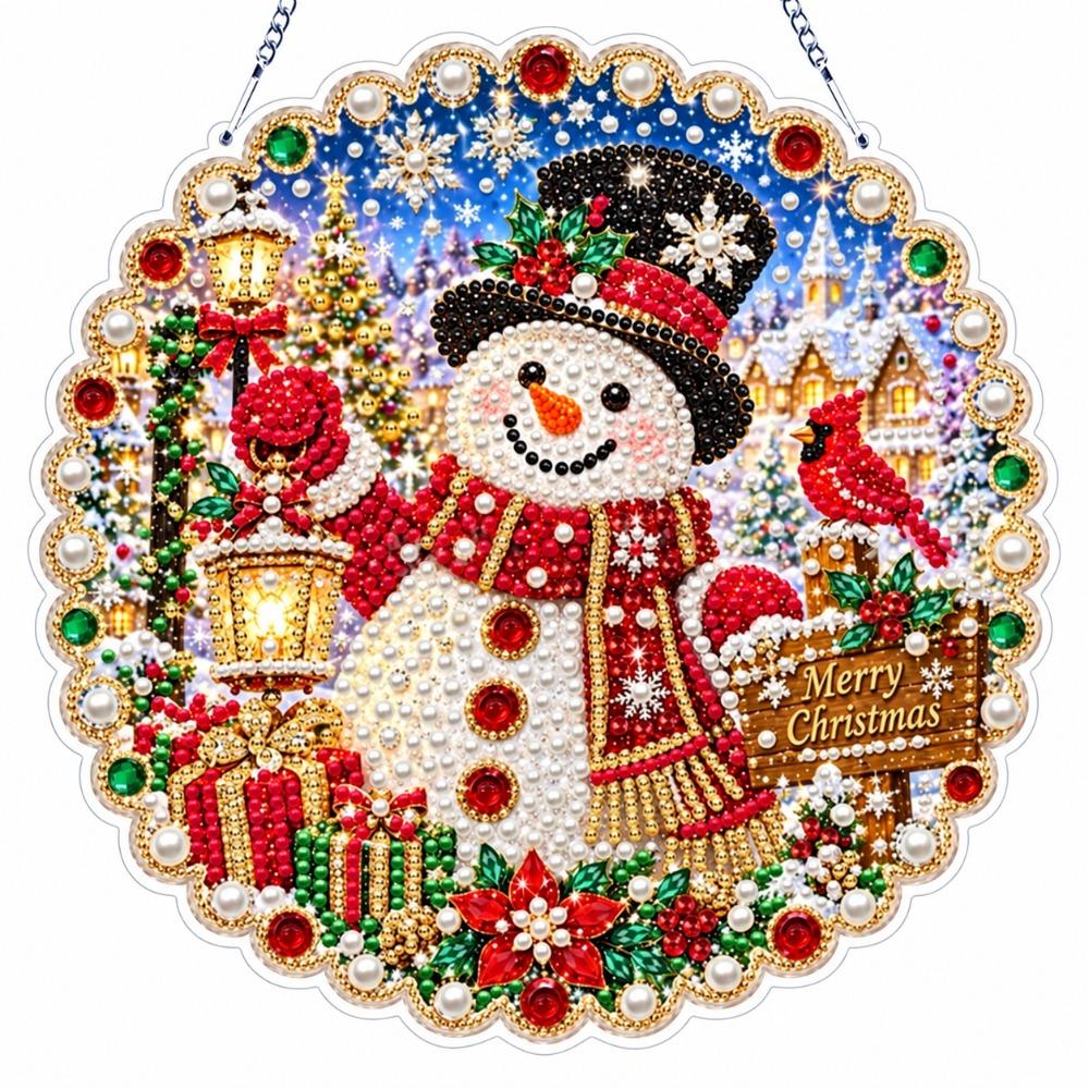Acrylic Round Board Christmas Diamond Painting Set 5D Xmas Acrylic Pendant Home Decoration