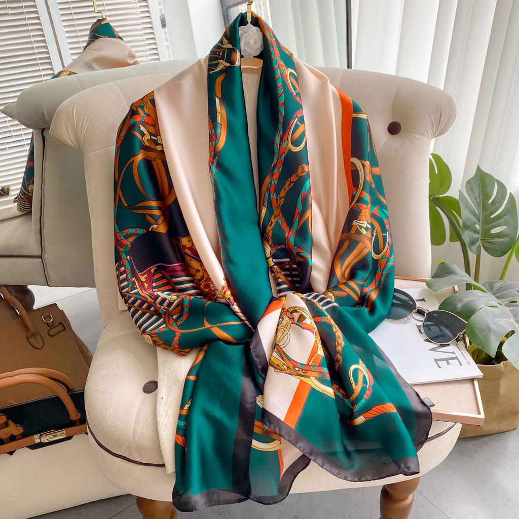 New 180*90cm Fashion Silk Scarf Scarftop Headwraps Women Vintage Four Seasons Hair Scarve Hijab Foulard Bandana Femme Headscarf