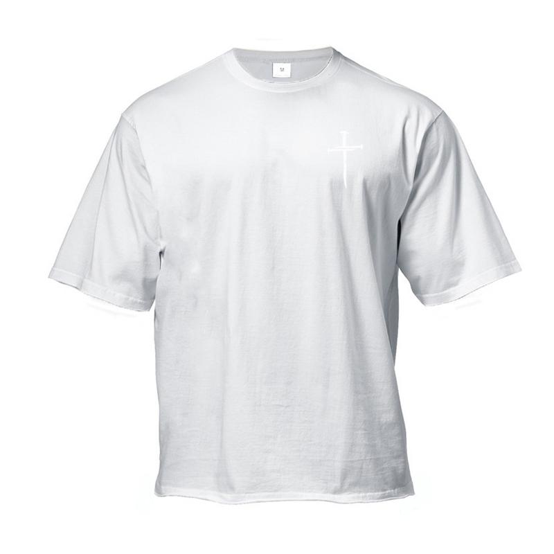 Large Cotton Men's Personalized Cross Print Men's Fitness T-shirt Loose Short Sleeved Round Neck Top T-shirt Daily Casual Wear