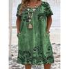 Plus Size Women's Fashion Summer Spring Print Short Sleeve O-Neck Loose Waistline Casual Dresses