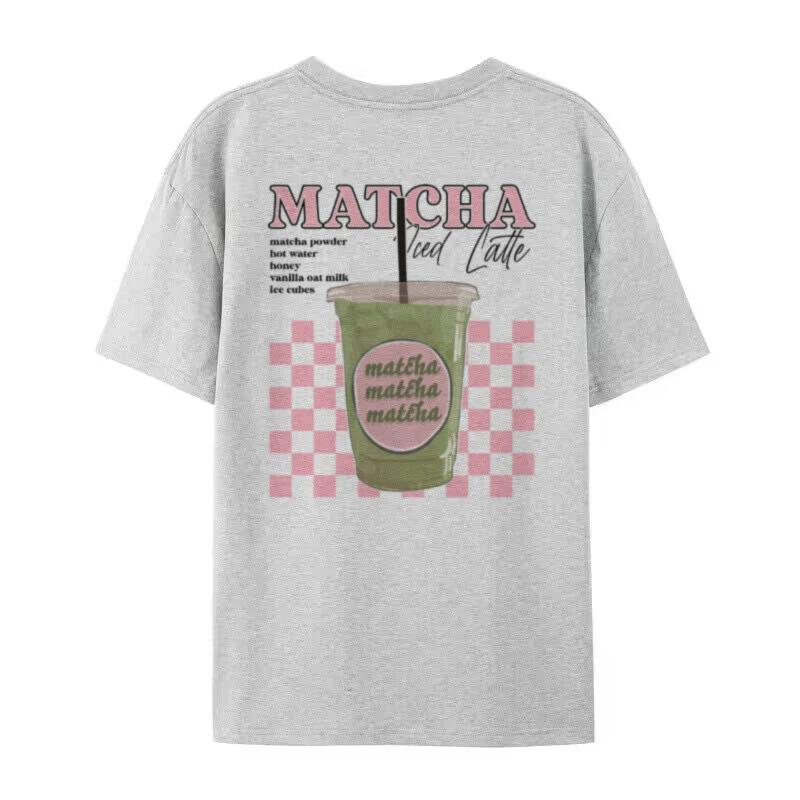 Y2k Aesthetic Matcha Latte Back Print TShirt Cute Matcha Lover T Shirt Egirl Loose Retro Streetwear Tops Unisex Fashion Clothing