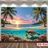 1 piece of 2D flat banner [party banner], made of polyester fiber, featuring a tropical beach theme with a background