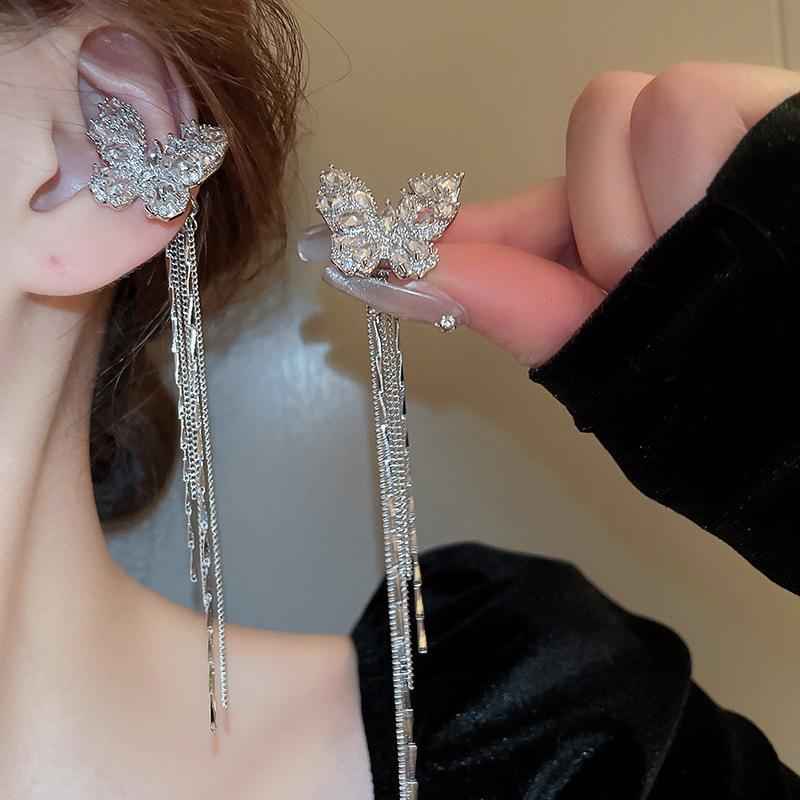 Серьги-клипсы с бахромой из искусственных кристаллов розы, супер фея, сладкий и крутой ветер, бабочка без проколов ушей, клипсы для козелка, премиальные серьги.