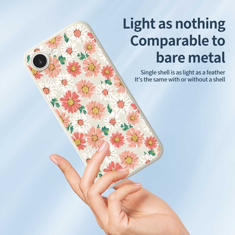 For iPhone 16e Case Chrysanthemum Pattern Printing Straight Edge TPU Phone Back Cover