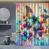 Яркая витражная бабочка и цветочная водонепроницаемая шторка для душа - Красочный художественный дизайн для оживленного декора ванной комнаты