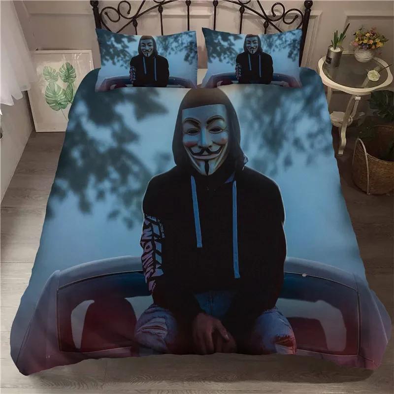 3D Аноним с маской Удобное одеяло Пододеяльник Наволочка Комплект постельного белья Украшение детской спальни Домашний текстиль