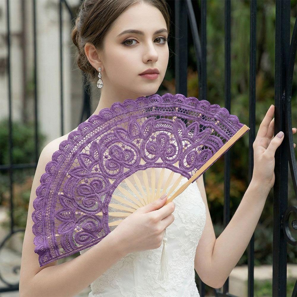 Hollow Ribs Vintage Lace Hand Fan Tassel Pendant Dance Handheld  Fan  Party Accessories