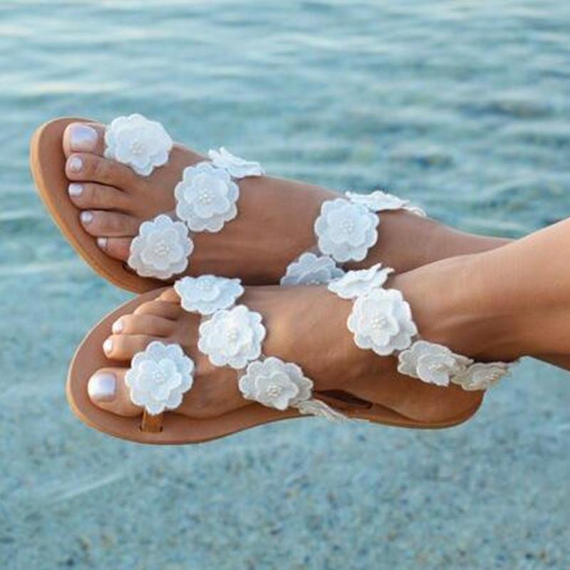 Модные сандалии на плоской подошве с цветочным принтом De Mujer Verano 2024, повседневные босоножки в богемном стиле, однотонные, с открытым носком, пляжная женская обувь 35-43