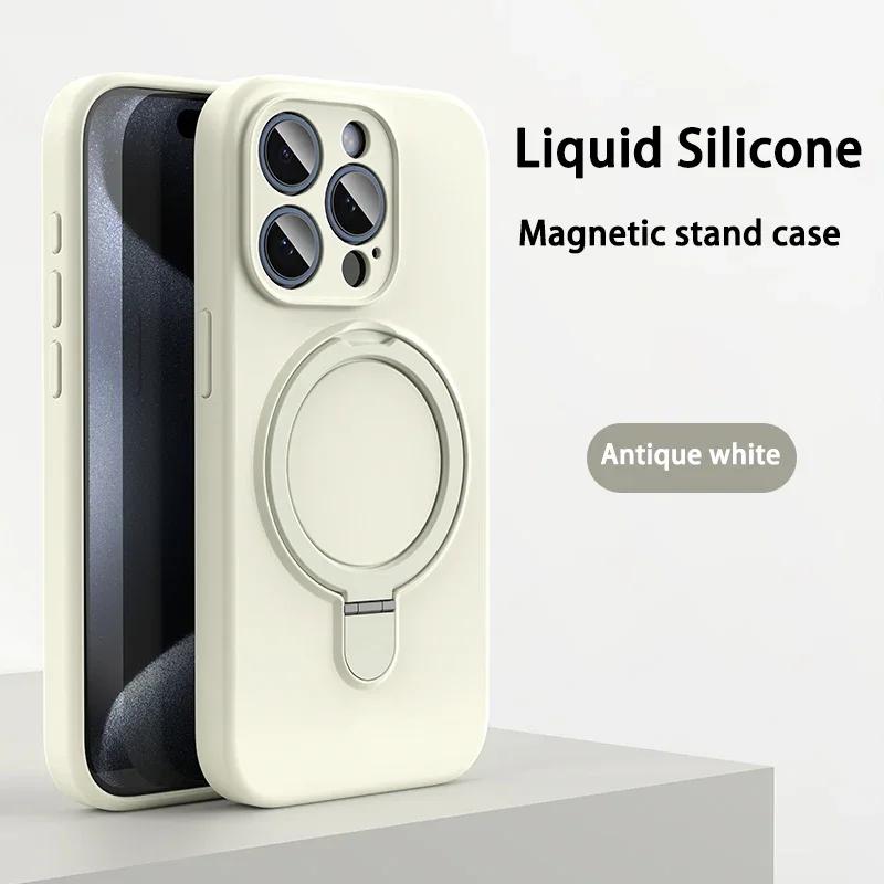 Чехол-подставка из жидкого силикона с магнитом для For Iphone 16 14 Plus 13 1 Pro Max 12 Для беспроводной зарядки Невидимый держатель Чехол