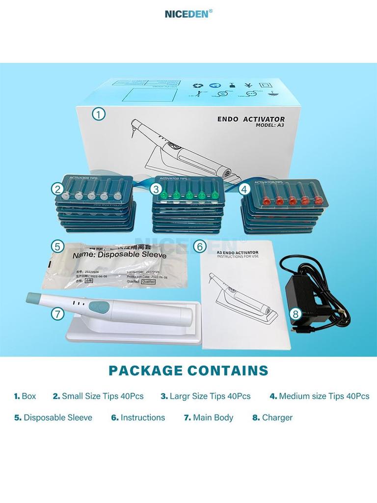 NICEDEN Wireless Endo Activator Root Canal Irrigation Device with 120 Replaceable Tips for Endodontic Cleaning and Activation