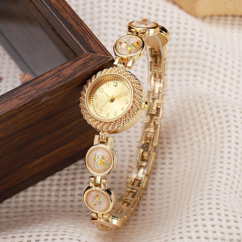 Gold Rhinestone-Inlaid Quartz Bracelet Watch Luxury Quartz Watch Festive Occasion