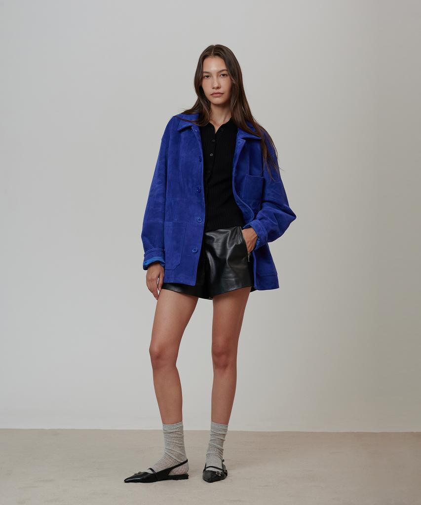 Pinblack Unisex Goat Suede French Work Jacket Blue