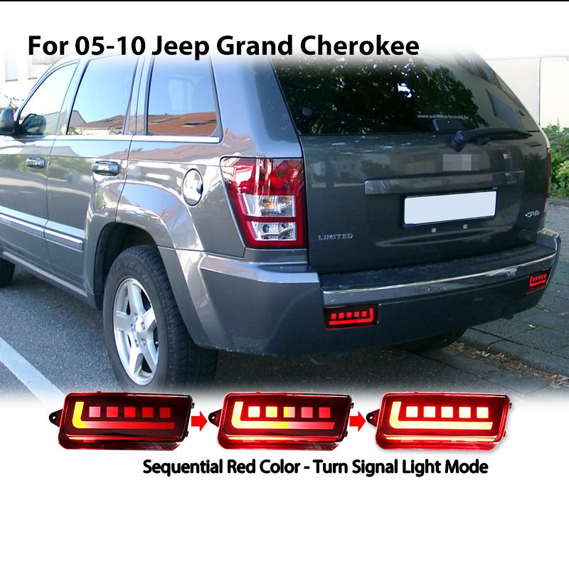 iJDM 3D Optic LED Bumper Reflector Lights for 2005-2010 Jeep Grand Cherokee,Tail/Brake Rear Fog Lamps and Turn Signal Light