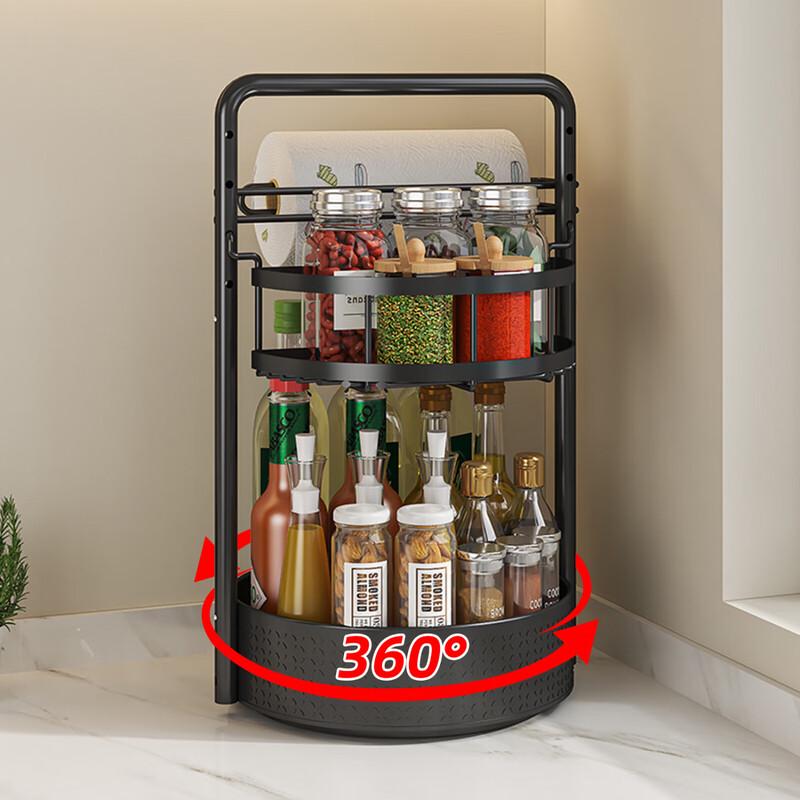 Black Double-Layer Rotating Kitchen Spice Rack