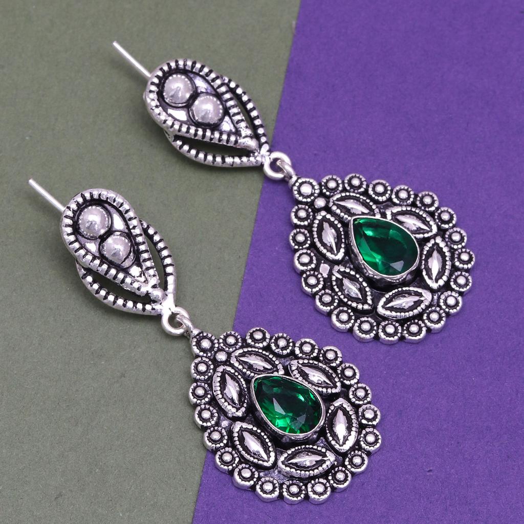 925 Silver Sterling Earring Jewelry Gemstone Handmade Emerald