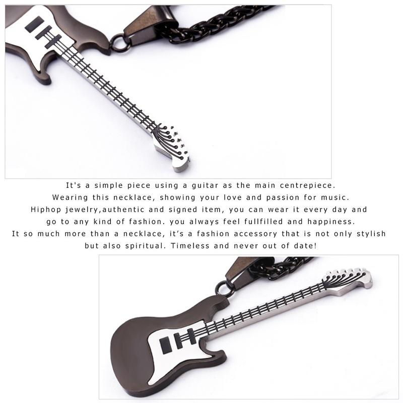 Ожерелье с гитарой для мужчин/женщин, подарок меломану, черный/золотой цвет, кулон из нержавеющей стали и цепочка, ювелирные изделия в стиле хип-хоп, рок, HMM