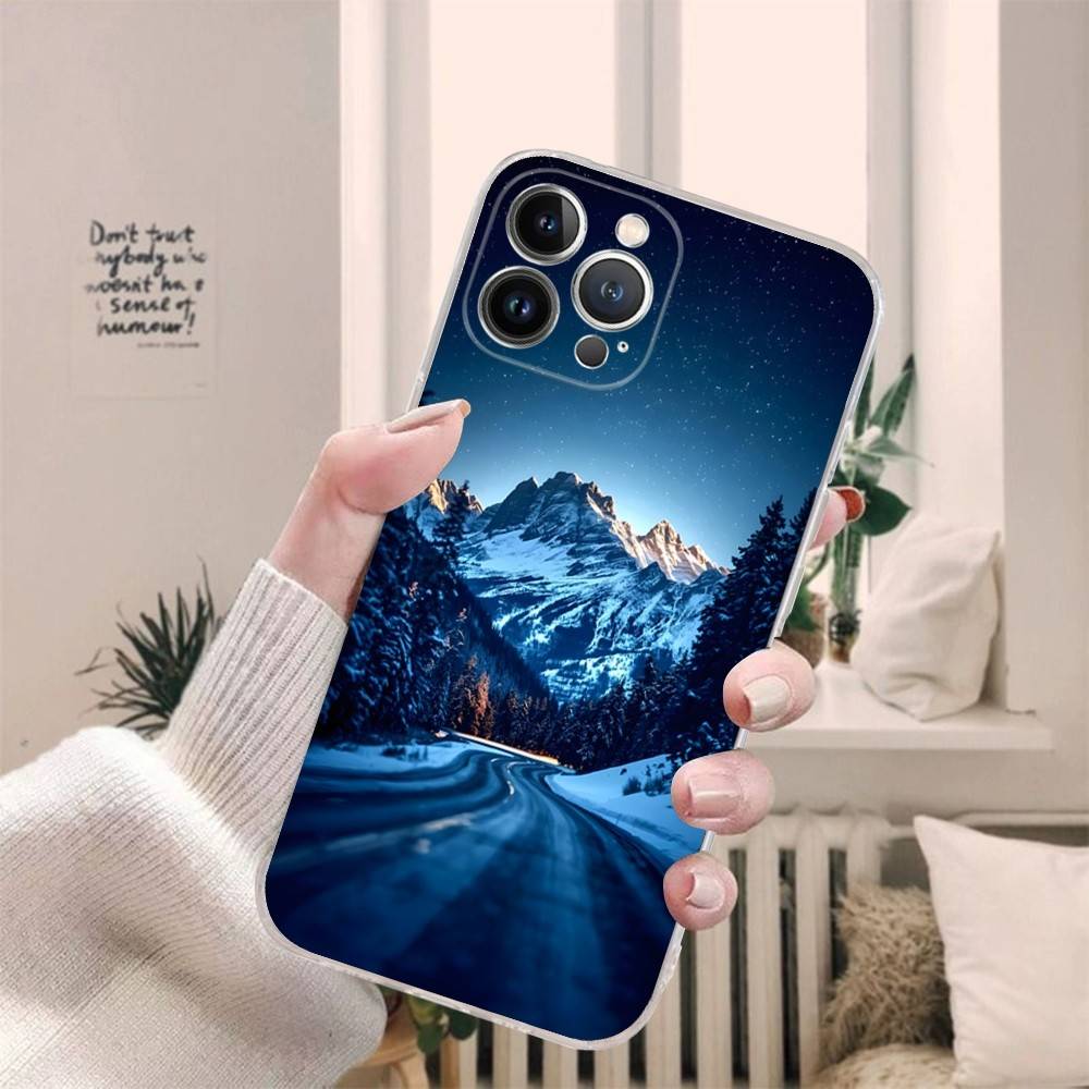 Красивый чехол для телефона 'Закат в заснеженных горах' для IPhone 17 16 15 14 13 11 12 Pro Max 16 Plus Прозрачный