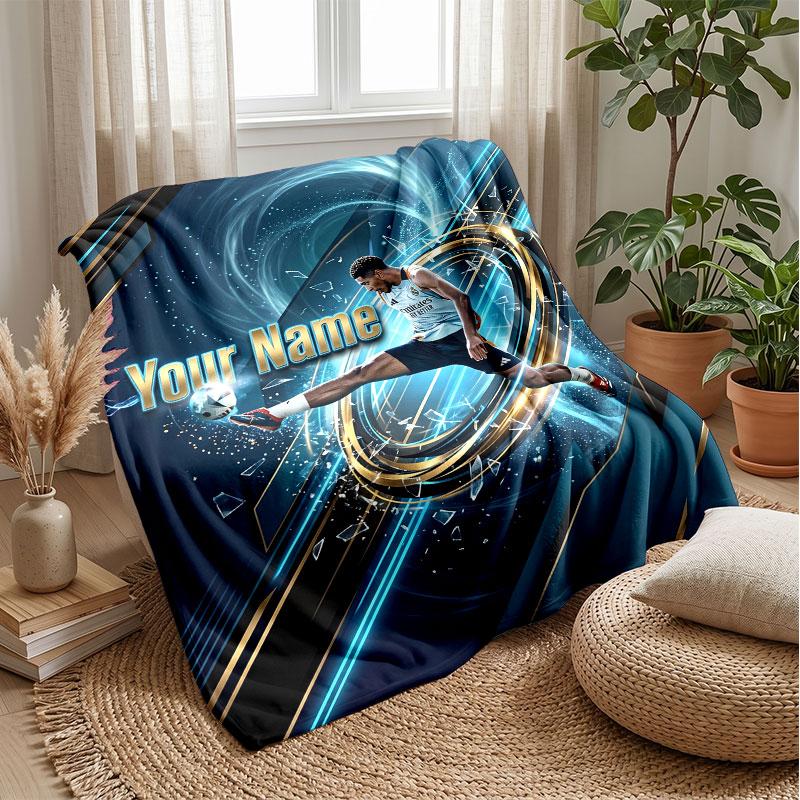 Jude Bellingham Custom Name Text Flannel Blanket Soccer Logo Personalized Fleece Throw Blanket Special Gift For Sofa Bedroom Home