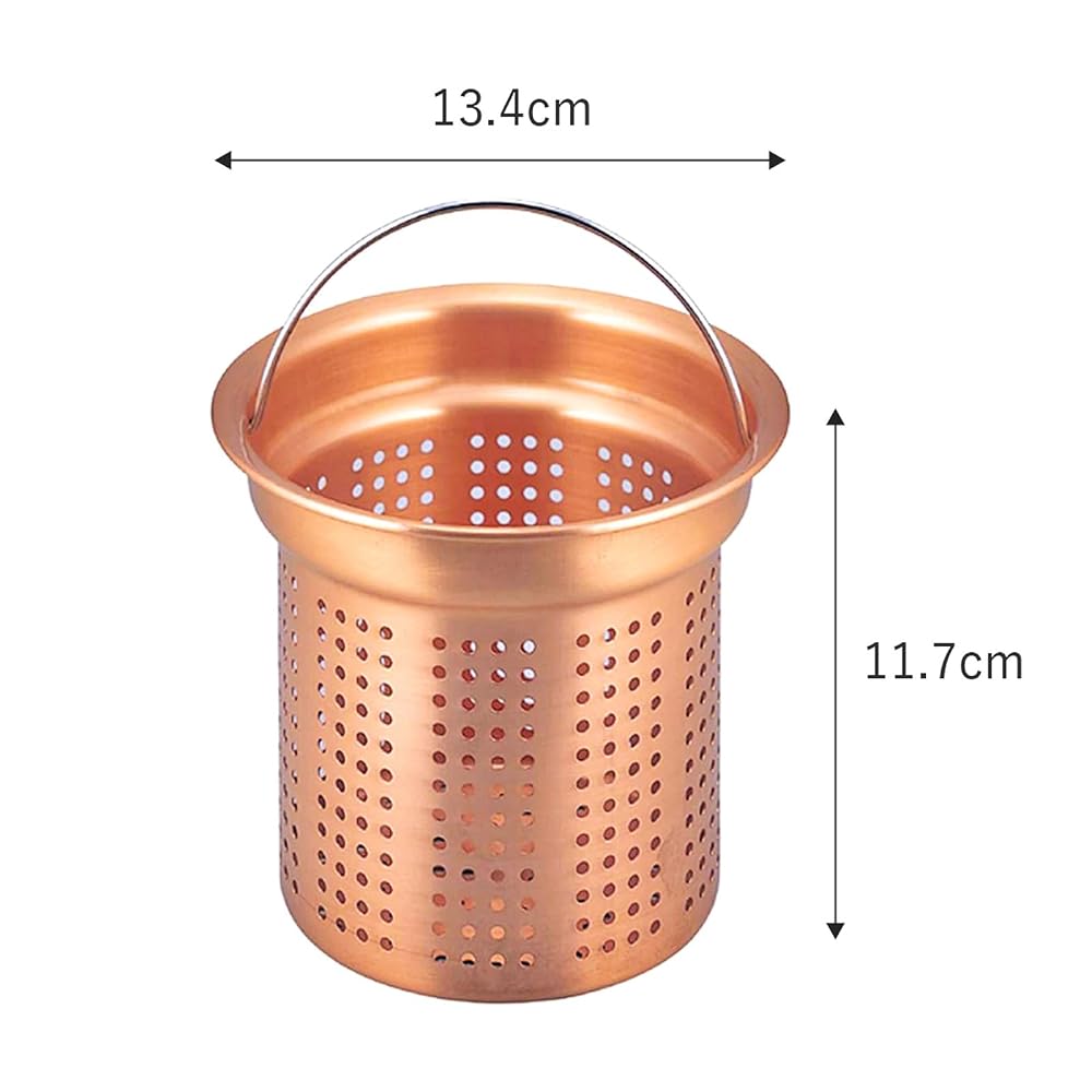 Shimomura Kikaku Drain Strainer, Pure Copper, Deep Type, 134cm, Made in Japan, Antibacterial,