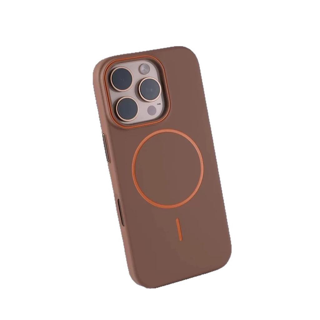 Applicable To IPhone16promax Skin Friendly Matte Contrast Color Thin Circle Magnetic Suction Phone Case Apple 15 Anti Fall Protection Case