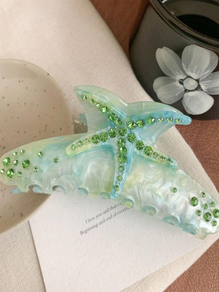 1 New Hairpin Diamond-encrusted Starfish Hair Grab Acetate Shark Clip Temperament Colorful Hairpin Grab Headpiece