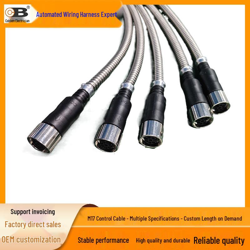 M17 Injection Molded Connector with Wear-Resistant, 7/8/17-Core Waterproof Control Signal Cable & Explosion-Proof Metal Tube