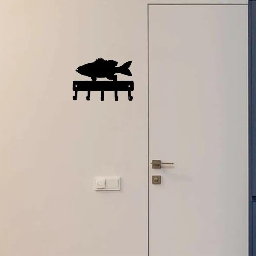 1 шт. Подставка для ключей в виде рыбы-баса, вешалка, настенный крючок, железные наклейки на стену, настенное искусство, домашняя ключница, вешалка для ключей, вешалка для полотенец, вешалка для одежды