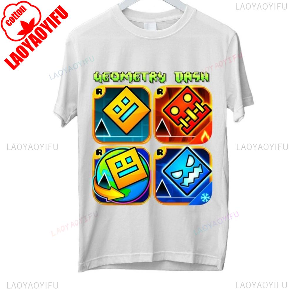 Врывайся в веселье Geometry Dash Футболка с 3D персонажами игры Подарок на день рождения Хлопок Летняя Унисекс Взрослый Стиль Футболка с принтом Топы