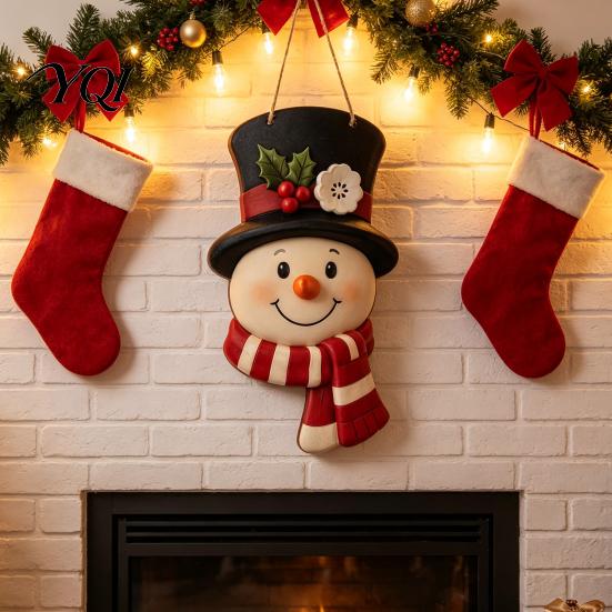 Festive Party Supplies Christmas Snowman Wooden Sign, Farmhouse Rustic Winter Door Decor, Hanging Xmas Tree Embellishment Welcome Plaque for