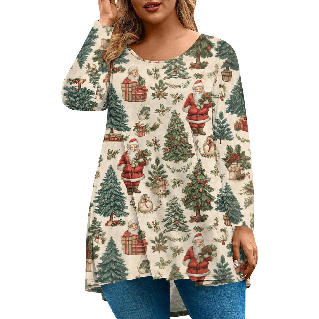 Women's Fashionable Casual Long Sleeved Plus Size  Print Top Plus Size Floral Print Top