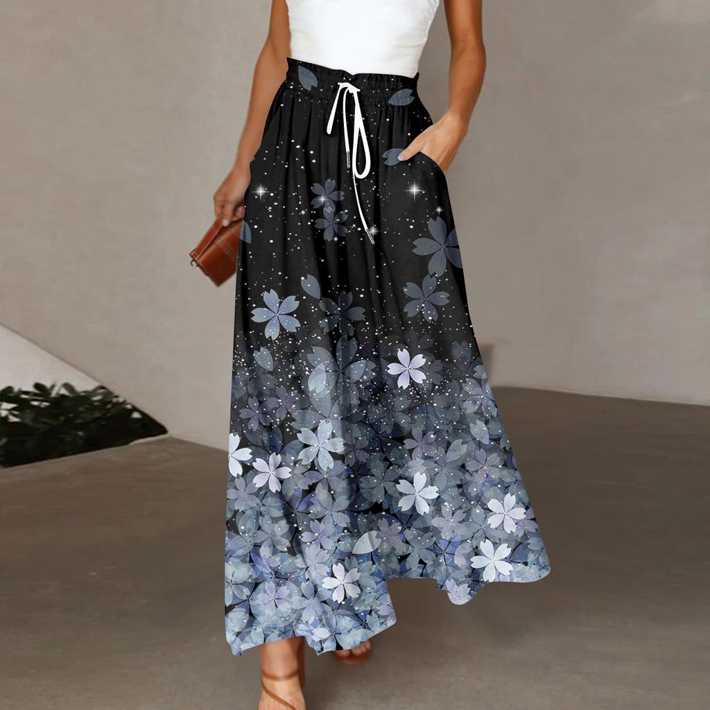 Женские брюки в стиле бохо с эластичным принтом и высокой талией, повседневные широкие брюки, длинные брюки с карманом